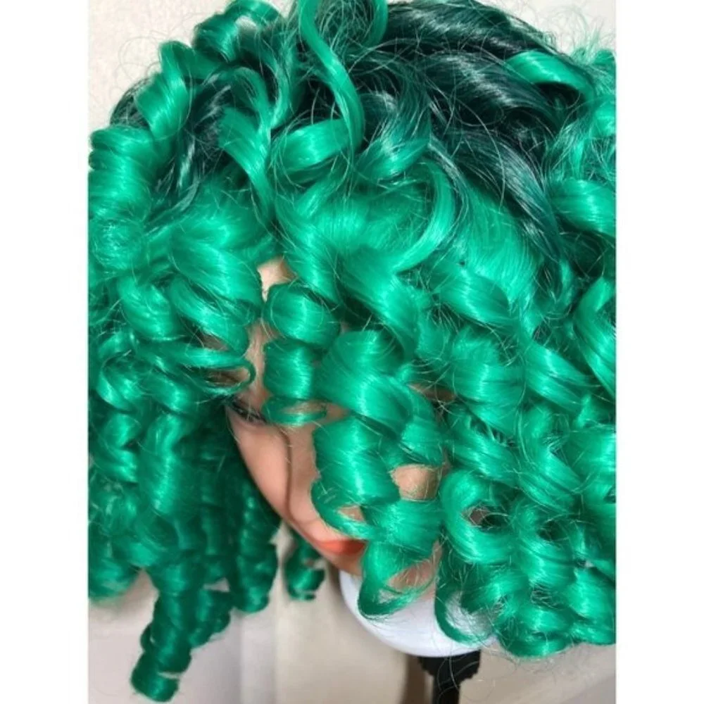 Green Wigs Black Hair Wig With Bangs
